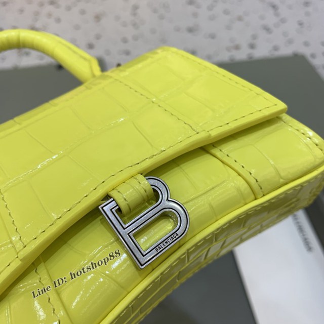 Balenciaga專櫃爆款手提女包 巴黎世家鱷魚紋黃色mini Hourglass沙漏包 fyj1003